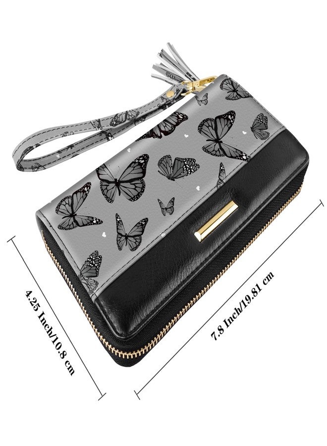 Coco Rossi Women Wallets Multi Card Case Wallet Clutch Wallet Card Holder Organizer Ladies Purse Tassel Wrist strap Purse,Black Butterfly - Image 3